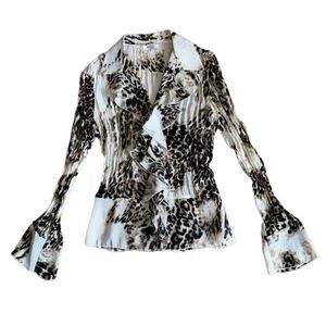 Dress-U By Sharon Animal Print Ruffle Button Down Blouse - Size Small